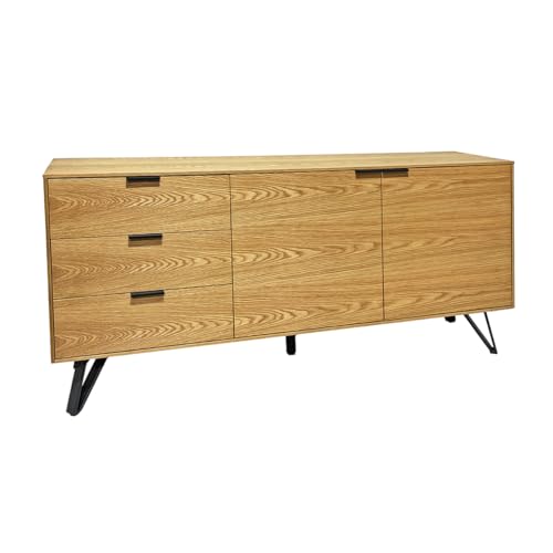 Meubletmoi Buffet/bahut L. 165 cm 2 Portes 4 étagères et 3 tiroirs en placage Bois de chêne...