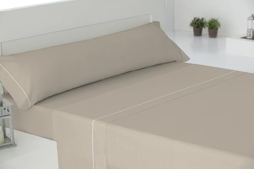 Cisne Rojo Juego Sábanas Algodón 100%, Percal 200 Hilos. para Cama 105 cm. Color Beige. Modelo Liso. (200058-105-BG)
