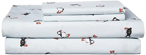 Image of Poppy & Fritz - Queen Size Sheet Set, 100% Long-Staple Percale Cotton Bedding, Crisp & Cool, Deep Pockets, Bed Sheets with Matching Fitted Sheet & Pillowcases (Puffin Paradise Black /White)