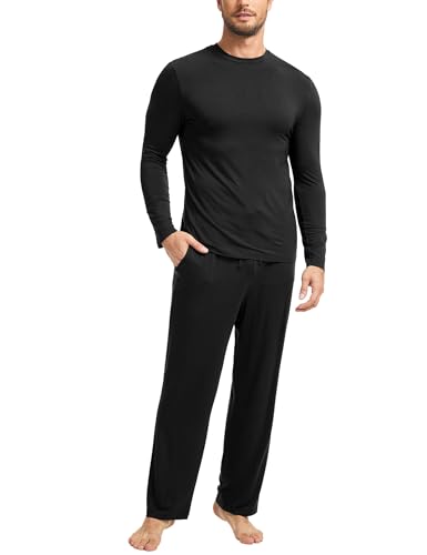 Image of GYS Bamboo Viscose Men's Pajama Sets Long Sleeve Plaid Loungewear Sets with Pockets