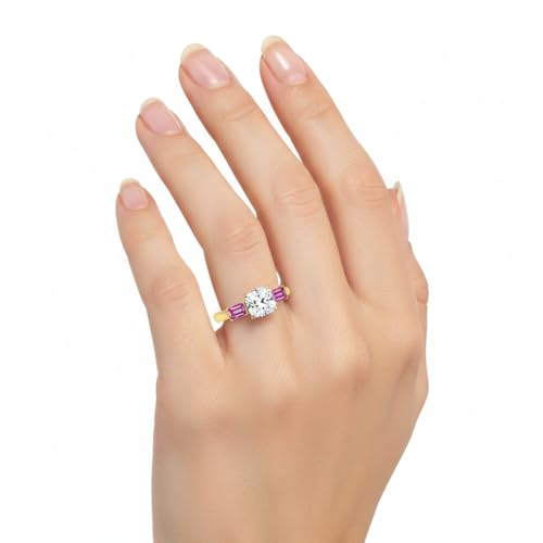 Image of Choose Your Gemstone Kite Design Diamond CZ Ring Yellow Gold Plated Oval Shape 3 Stone Engagement Rings Everyday Jewelry Wedding Jewelry Handmade Gifts for Wife US Size 4 to 12