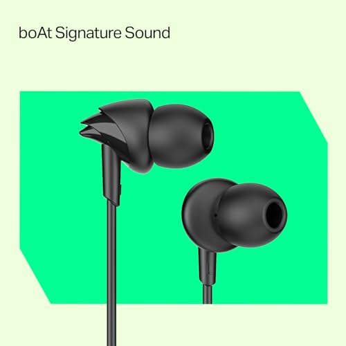 Image of Boat Bassheads 213L, 10mm Drivers, Signature Sound, in-Line Microphone, Integrated Controls, 3.5mm L-Shaped Connector & 120cm Braided Cable Wired Earphones with Mic (Active Black)