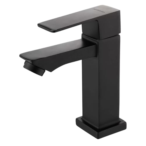 Torneira Banheiro Quadrado Luxo Moderna Lift estilo docol 1/4 de Volta Bica Baixa Cromada Espelhada Lavabo Aço Inox Alto Padrão Fria Preto Fosco Black Matte (Preto Fosco)