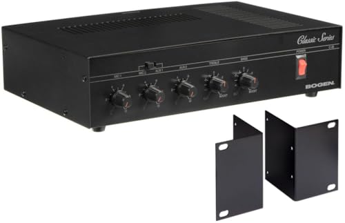 Bundle of C35 Public Address 35W Mixer-Amplifier + RPK50 Rack Mount Kit, 4 Inputs, Treble and Bass Controls, Thermal Protection and Electronic Shutdown, Rack Mountable