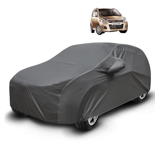 Image of Auto Hub Waterproof Car Cover Compatible with Maruti WagonR (Model : 2000-2018) with Mirror Pockets, Soft Cotton Lining, WagonR Car Cover Waterproof, Grey