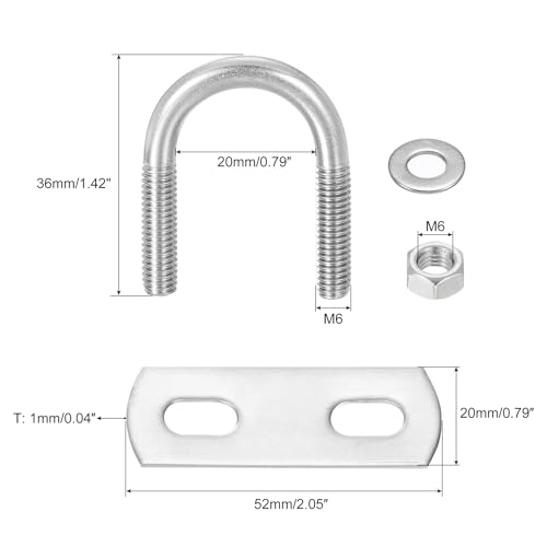 Miniatura 2 de Quarkzman Juego De 4 U-Bolts Redondos 18mm 0.71 Ancho Interno 36mm Longitud M6 304 Acero Inoxidable U Clamp Bolt Con Tuercas Y Placas Para Remolque De Barco