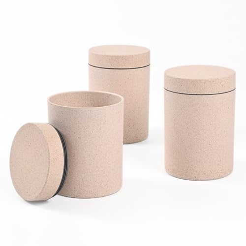 Image of Eha Earth Friendly Canister With Air Tight Lid | Food Storage Container Jars Set Of 3 | Microwave Safe | Made With Rice Husk And Bamboo Fibers | 700Ml | Sand Castle,Multicolor