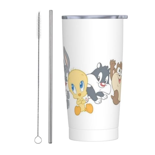 トゥイーティー アニメ ストロー&ストローブラシ付き マグカップ コーヒーカップ 600ml コンビニカップ タンブラー ステンレス製 保冷 保温 車用 蓋付き 持ち運び 水筒 大容量 直飲み キャラクター 人気 プレゼント