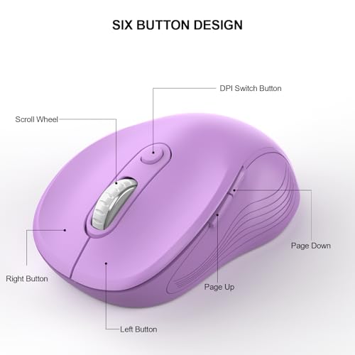 Image of WisFox 2.4G Wireless Mouse for Laptop, Ergonomic Computer Mouse with USB Receiver and Type-C Adapter, 3 Adjustable Levels DPI, 6 Button Cordless Wireless Mice (Violate)