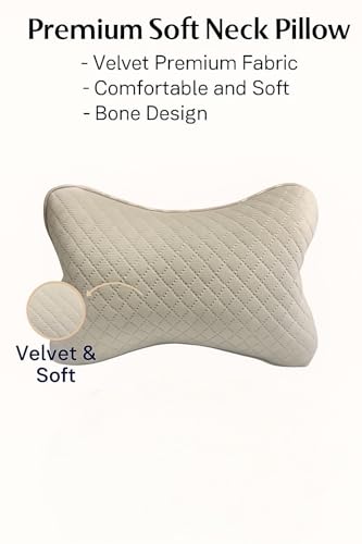 Image of Velvet Soft car Neck Pillow for Travel, Travel Rest Pillow Car Pillow Rest Cushion Support & Shoulder for Long Driving Made /Cushion Set of Pillows Compatible with All Cars - Pack of 2 Pieces (Beige)