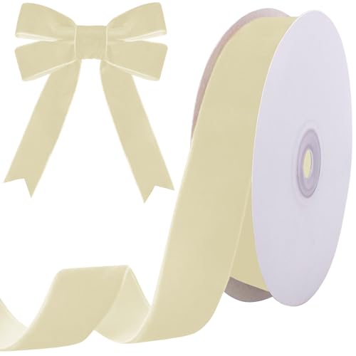Image of Tsorode 10 Yards Cream Velvet Ribbon for Christmas Tree,1 Inch