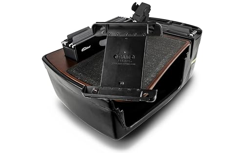 Image of AutoExec AE-FMEF-PM-TAB-21M Efficiency FileMaster Car Desk for Your Vehicle Workstation and Mobile Office, Mahogany with Phone Mount and Tablet Mount | Vehicle Workstation, Mobile Office, Phone Mount, Tablet Mount