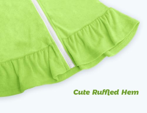 Image of Girls Swim Cover Up Multicolor Hooded Zip-Up Terry Swimsuit Ruffle Bathing Suit Kids Short Sleeve Swimwear