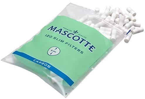 Mascotte Slim Charcoal/Carbon Activated Cigarette Filters 6mm 10 Bags of 120
