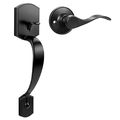Brotima Black Front Door Handle, Door Handle Exterior, Single Cylinder Front Door Handles Only, Matte Black Front Door Handle No Lock