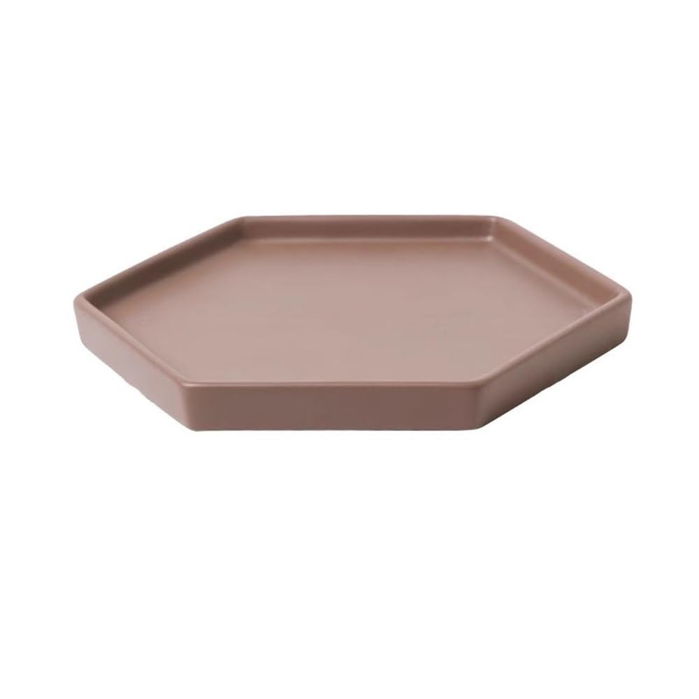 Prettiee plant dish saucer Hexagon Flower Planter Drip Tray, Ceramic Plant Saucer for Home Office Gardening (Bruin XL)