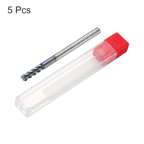 Image of HARFINGTON 5pcs Carbide Square Nose End Mill Bit 7 /64 inch Cut Dia 4 Flutes TiAlN Coated Milling Cutter for Hardened Steel Metal (7 /64 inch Shank 3 /8 inch Cut Length 1-1 /2 inch Long 45 Degree HRC53-55)