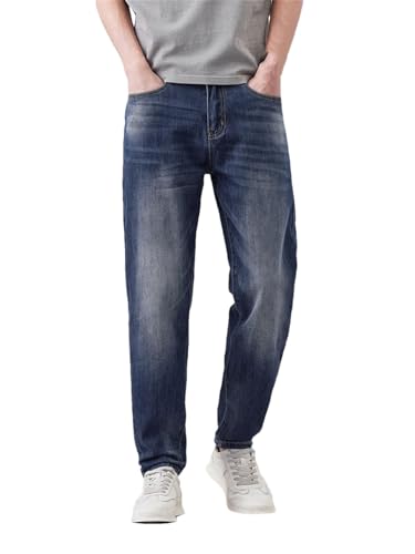 Hndudnff Men Tapered Jeans with Pockets Slim Trousers Vintag Stretch Casual Streetwear Denim Pants