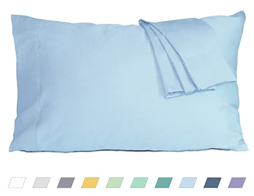 Pillow Cases, King Size Cotton Percale Weave Pillowcases, Pre-Shrunk Breathable and Hypoallergenic Pillowcases, Set of 2 (2 Piece King 20 Inch x 40 Inch, Light Blue)