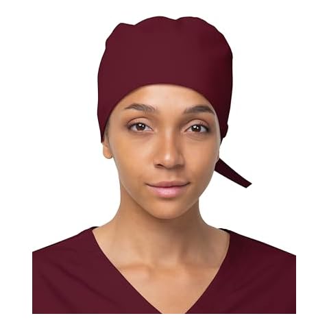 Adjustable Nurse Hat for Women Unisex Scrub Cap Maroon with Buttons Cover