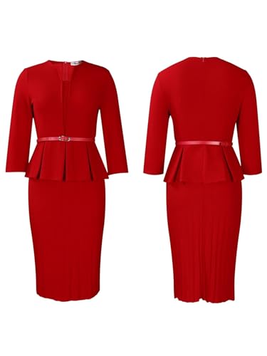 Women's Office Wear Peplum Dress Work Dresses Ruffle Pencil Cocktail Dress2