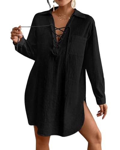 Bsubseach Women's Swimwear Cover Ups Long Sleeve Swimsuit Coverups Beach Shirt Dress Beachwear