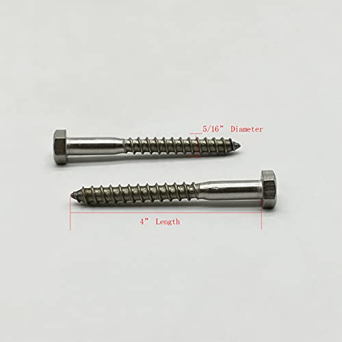 Image of 5 /16 inchx 4 inch Stainless Steel Hex Lag Bolts /Lag Screws, 18-8 / A2,(10 Piece). by SANTIE