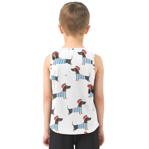 JUNZAN Cartoon Dachshund Tank Top for Boys Sleeveless Summer Vest Tee Toddler Club T-Shirt for Fitness Travel Swim Beach 3T3