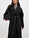 Majdan Women's Classic Notch Lapel Coat Winter Overcoat Mid Long Peacoat with Belt Long Jacket Outerwear (Black-S)