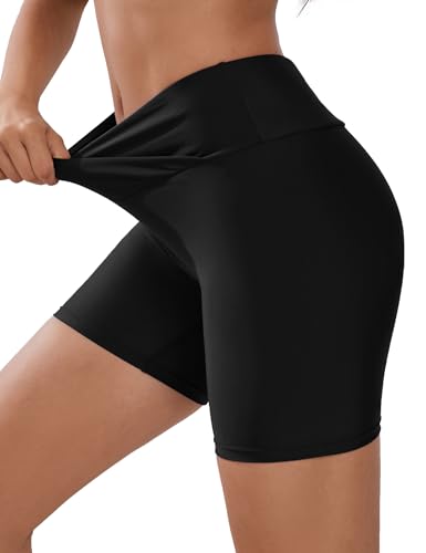 Women's 5" Swim Shorts High Waisted Swimsuit Bottoms Cross Waist Bathing Suit Shorts Built in Brief3