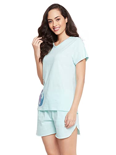 Image of Clovia Women's Cotton Printed Top & Boxer Shorts Set