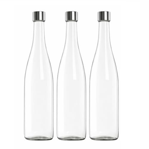 Image of Glass Water Bottle 750 MLPlain Narrow Mouth for Beverages, Oil, Vinegar, Beer, Water, Soda, Airtight Lid & Leak Proof Cap - Clear - Pack of- (2)
