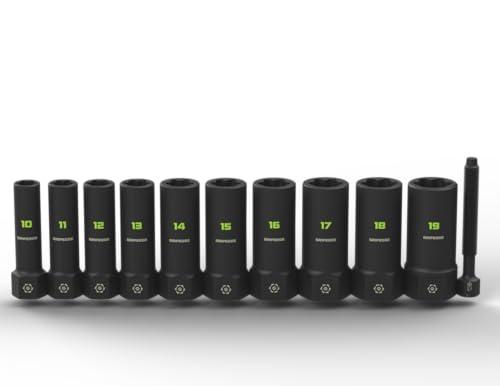 GRIPEDGE Tools - Juego de 10 extractores de dados RPT métricos profundos de 3/8 pulgadas, tamaños de 10 a 19 mm, elimina pernos rotos, pernos pelados y tuercas de lengüeta, incluye almacenamiento de