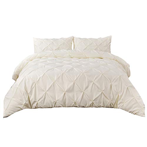 TT Global Ensemble d'édredon à Plis Pincés avec 1 Taies d'oreiller, 2 Pièces Beige Literie Réversible avec Fermeture à Glissière Housse de Couette Plissée Moderne 1 Personnes 135x200cm