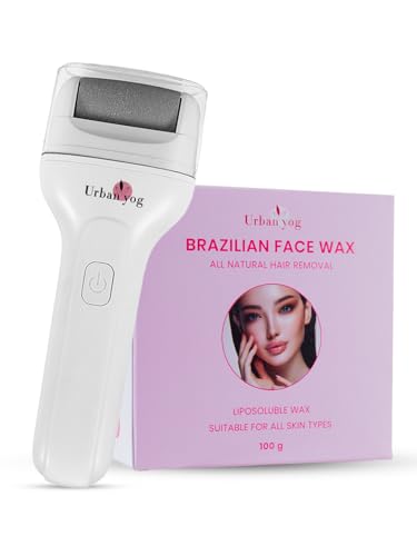 Urban Yog Callus Remover & Brazilian Face Wax Combo | Rechargeable Foot Dead Skin Remover + Liposoluble Stripless Wax for Women’s Face | 3 Rollers, Type-C Charge, Natural Wax, 100g