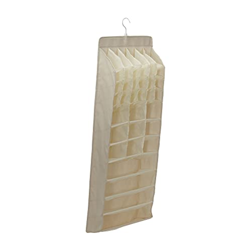 Household Essentials Lingerie Hanging Organizer, 37 Poly-Cotton Blend Fabric Pockets, 24 Small, 9 Medium and 4 Large, Great for Rod or Wire Closets, Natural