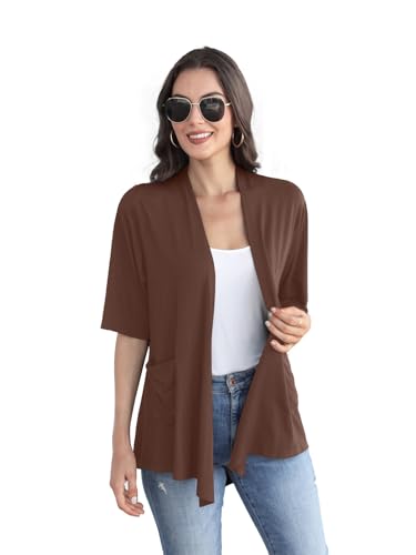 Image of ADANIKI Women 2026 Summer Lightweight Cardigan, Short Sleeve Open Front Casual Trendy Womens Kimono Cover Up with Pocket