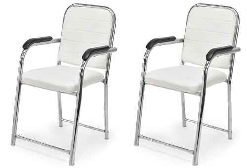 Image of Office Chair Visitor Chair with arm Rest with Steel Frame and Cushioned seat Back, Chair Without Wheels Holds up to 140 kg Heavy Design (2, White, Heavy)