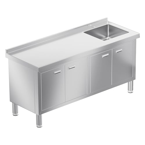Comparison: Best Sink For Outdoor Kitchen 5 WWK 59" x 21" Stainless Steel Sink with Cabinet, Freestanding Utility Sink Laundry Sink, Heavy Duty Commercial Kitchen Sink for Outdoor, Restaurant, Hotel, Cafe, and Garage, 21D x 59W x 35H inches