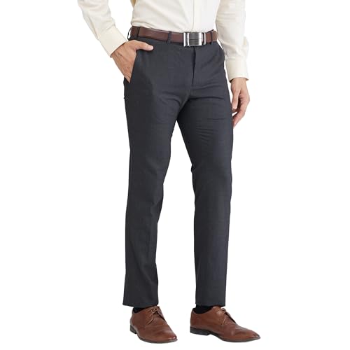 Image of Raymond Men's Slim Fit Solid Pattern Poly Viscose Blend Flat Front Formal Trouser