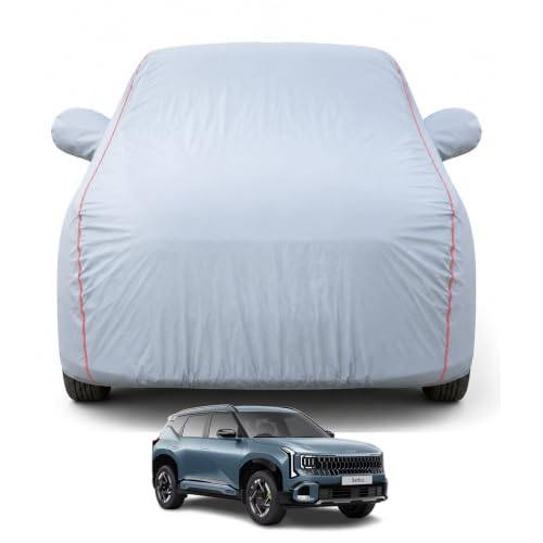 Image of Kia Seltos 2024-2026 Models 100% Waterproof Car Cover for All Weather Protection Mirror & Inner Cotton Triple Stitched Cover, Adjustable Belt Bottom Elastic to Secure Fit (Dark Grey)