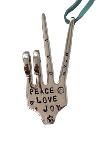 Peace Sign Ornament Handmade from Recycled Silver Fork Hand Stamped Christmas Ornament with Teal Leather Gift for Tree or Door Eco Friendly 2025 Decor