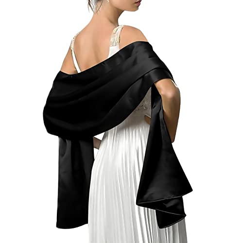 Elegant Soft Wraps Ladies Scarves,Women Satin Chiffon Evening Scarves Silky Solid Color Cape Shawl Lightweight Wraps Stole For Weddings Bridal Bridesmaids Proms Parties (Color : Black)