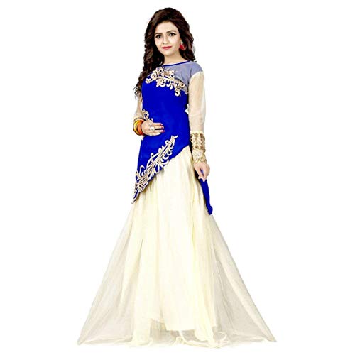 Kuber Enterprise Women's Net & Velvet Lehenga Choli (Off-White & Blue_Free Size)