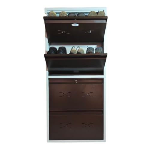 Image of I Double Decker Metal Shoe Rack I Double Lock I Wall Mounted I 4 Shelve (Brown Colour) I Coad LC 2DDL-04 BR I Height 58 Inches, Width 26 Inches, Depth 7.5 InchesI 3 Years Warranty.