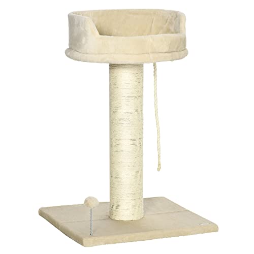 PawHut Arbre à Chat grattoir Design Jeu Boule et cordelette Suspendue+ Plateforme Peluche - 55 x 55 x 83 cm - sisal Beige