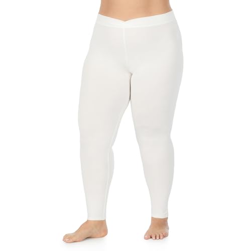 Image of Cuddl Duds Softwear with Stretch Leggings for Women - Soft Lightweight Base Layer Tights - Mid Rise Crossover Waistband