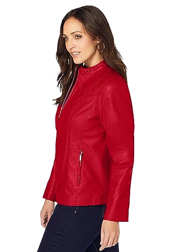 Jessica London Women's Plus Size Zip Front Leather Jacket - 14 W, Dark Sapphire Blue #TOP3