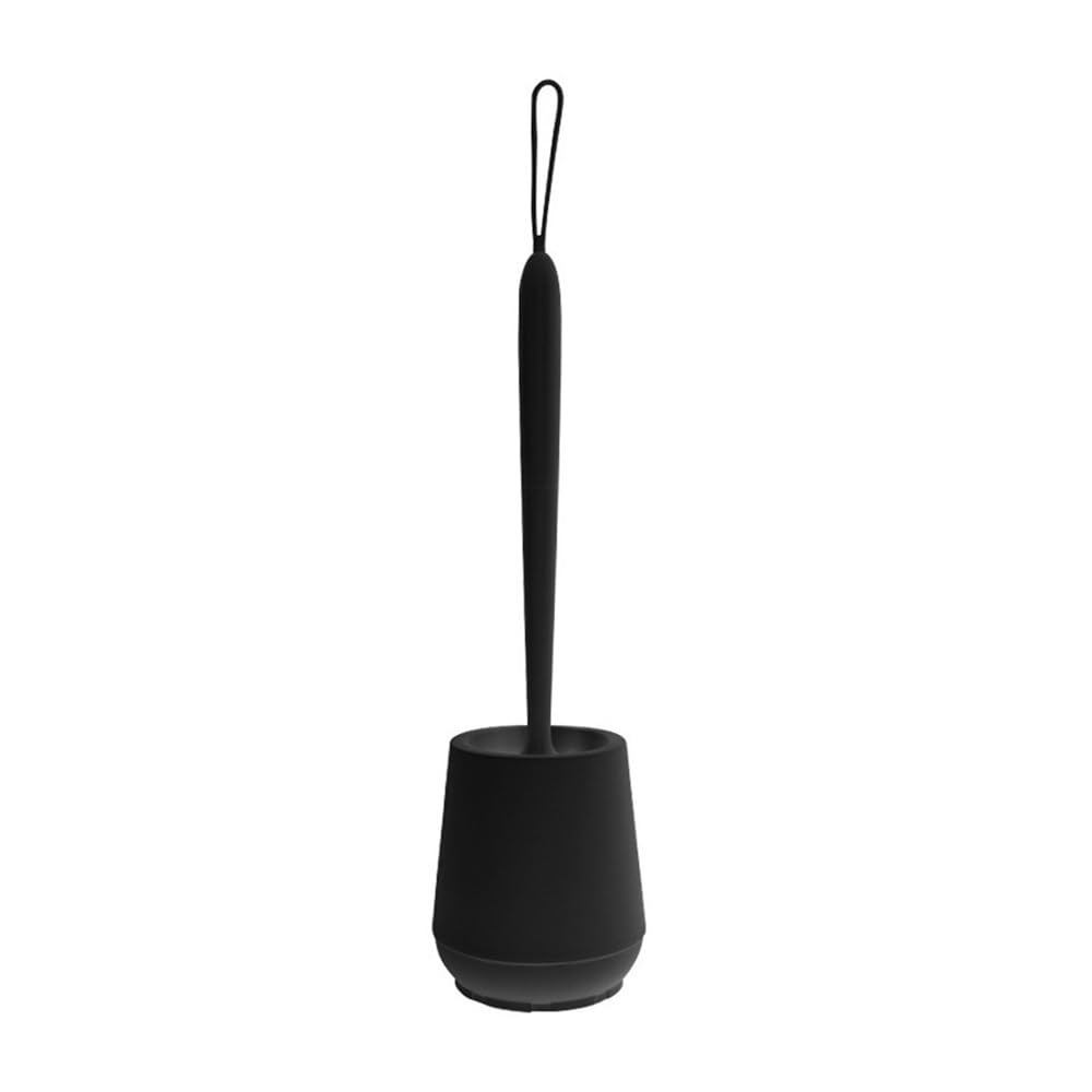Toilet Brush Toilet Brush Set Plastic Silicone Soft Bristle Cleaning Bathroom Long Handle(Black)