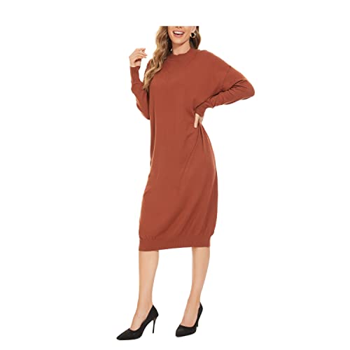 Image of Women's Crew Neck Long Sleeve Over Knee Length Pullover Loose Oversized Bodycon Sweater Dress